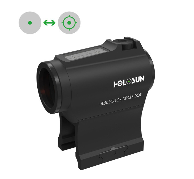 Holosun ELITE HE503CU-GR zeleni dot ciljnik | 2 MOA / 65 MOA, solar + baterija, IP67