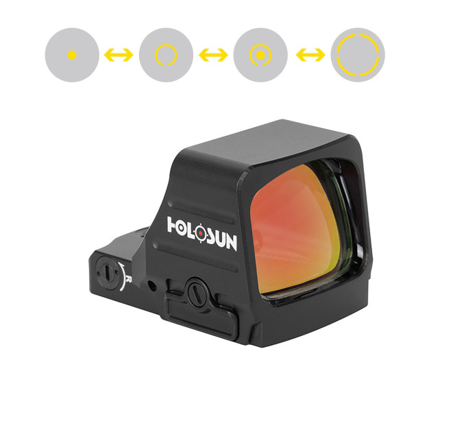 Holosun HS507COMP-GD Open Reflex Gold Dot Sight + interchangeable golden 2MOA dot, 8/20/32MOA circle reticle, black, hunting, sport shooting airsoft