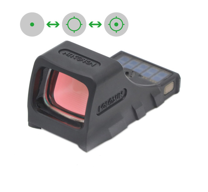 Holosun SCS-PDP-GR open reflex green dot sight switchable 2MOA dot, 32MOA circle dot reticle solar cell, black