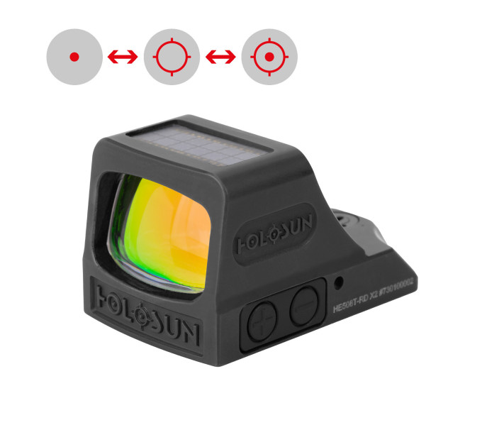 Holosun open reflex sight HE508T-RD-X2 with interchangeable reticle, innovative lock mode, and titanium housing