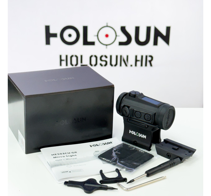 Holosun ELITE HE503CU-GR zeleni dot ciljnik | 2 MOA / 65 MOA, solar + baterija, IP67