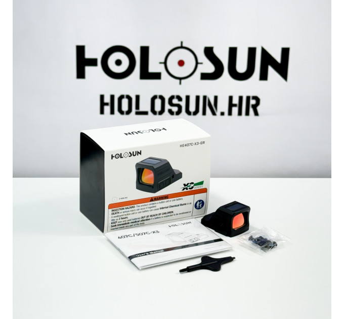 Holosun HE407C-X3-GR Open Reflex Green Dot Sight + Green 2MOA Dot Reticle, Solar Cell, Black, Hunting, Sport Shooting Softair