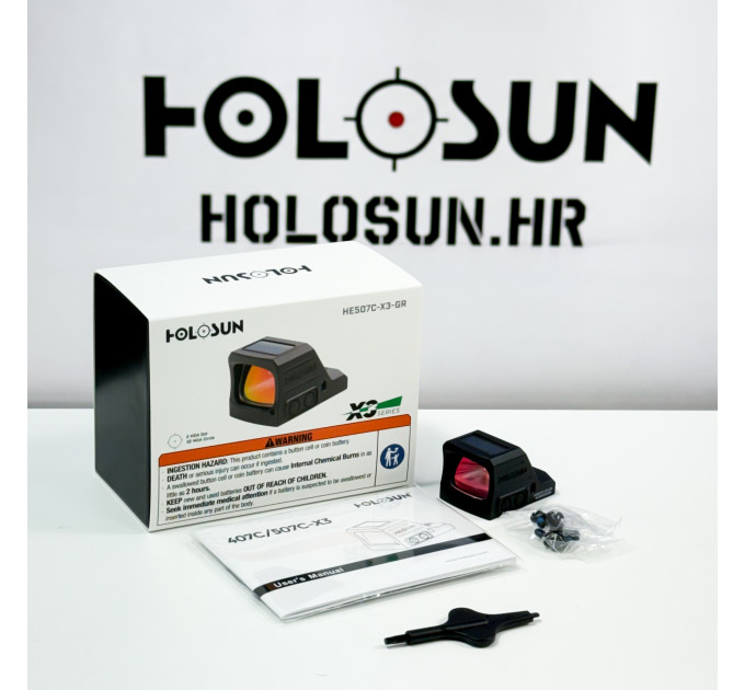 Holosun HE507C-X3-GR-MRS Open Reflex Red Dot Sight + interchangeable 2MOA Dot, 32MOA Circle Reticle Solar Cell, black, Sports Shooting Airsoft