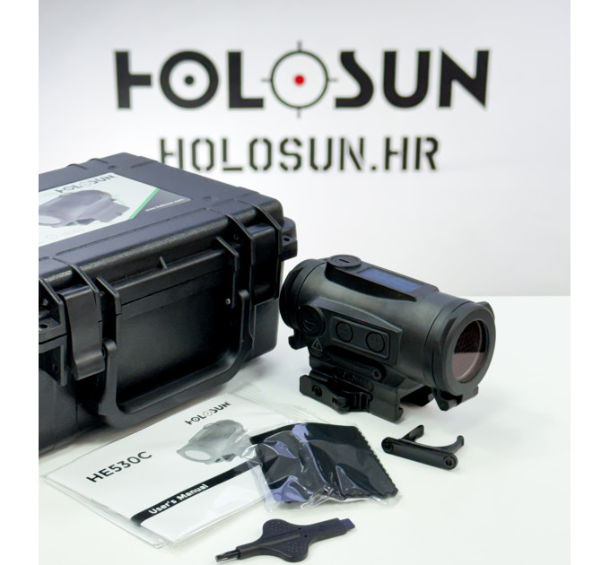 HOLOSUN HE530C-GR Elite Solar Green Circle Dot Sight 2 MOA green dot 2 MOA dot inside a 65 MOA circle Quick‑Detach