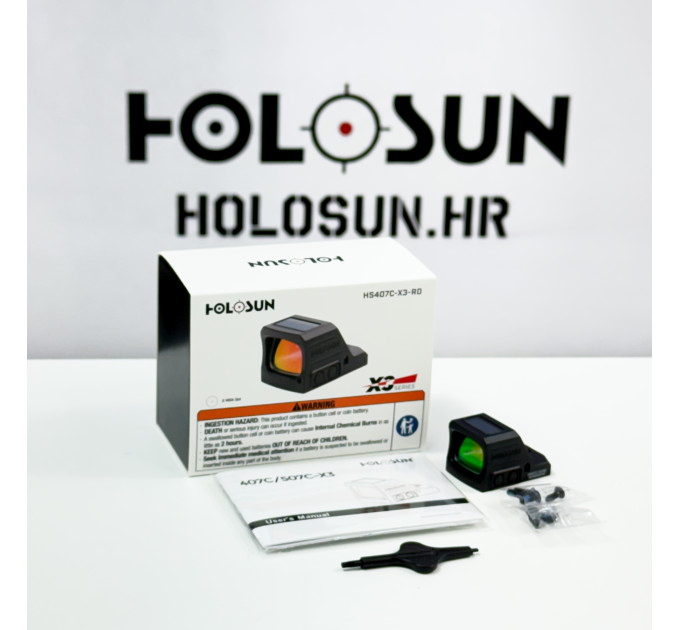 Holosun HS407C-X3-RD Open Reflex Red Dot Sight + red 2MOA Dot Reticle, 100,000‑h Runtime, Solar Cell, black, Hunting, Sport Shooting Airsoft