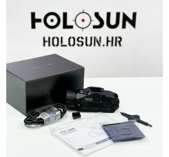 Holosun P.ID-PLUS White Light LED Flashlight with Green Laser Pointer, 520nm, Black Anodized Housing, , 1000 Lumens and 23,000 Candela