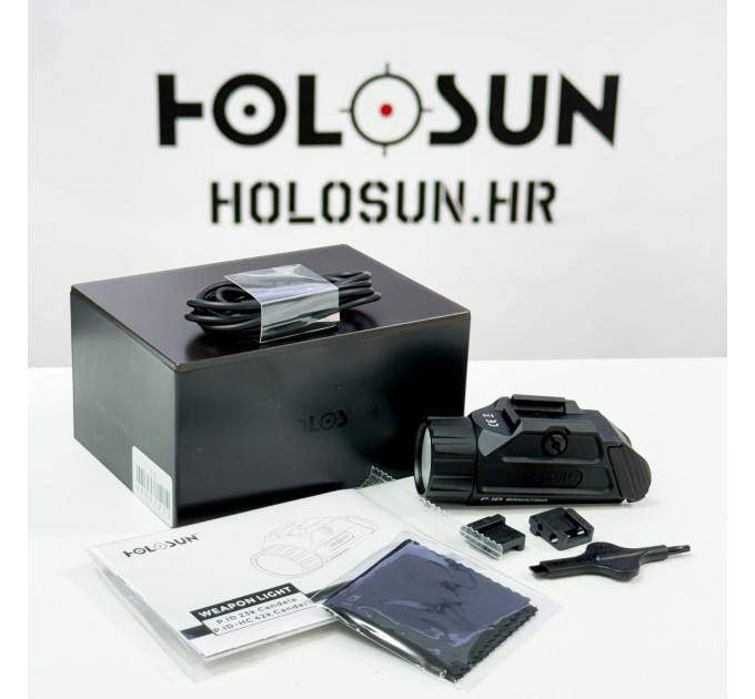 Holosun P.ID White Light LED Flashlight, black anodized housing, CR123A Lithium Battery, 3V 1400mAh, 1000 lumens and 23,000 candela